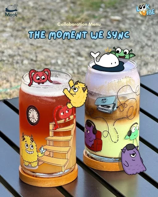 Dua minuman dalam gelas ilustrasi MOOT, dari unggahan kolaborasi di profil MOOT